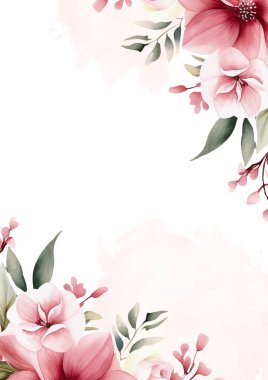 Pembe ve beyaz suluboya el boyası arka plan şablonu. Çiçek ve bitki örtülü davetiye için.