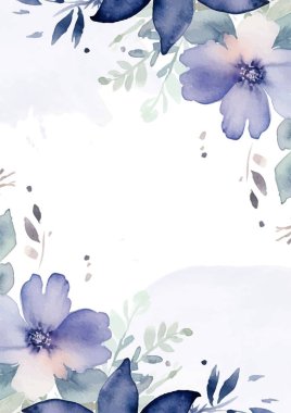 Mavi ve beyaz çelenk arka plan davetiye şablonu çiçek ve flora