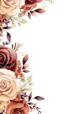 Kahverengi beyaz ve bej kırsal modern çelenk arka plan davetiye çerçevesi çiçek ve flora ile