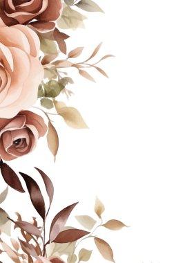 Kahverengi beyaz ve bej renkte kır çelengi. Çiçekli ve floralı davetiye şablonu.