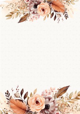 Kahverengi beyaz ve şeftali rengi modern arkaplan suluboya çiçek ve çiçek daveti