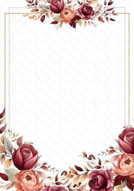 Pembe beyaz ve kırmızı vektör gerçekçi altın renkli çiçek ve flora davetiyesi