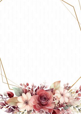 Kırmızı beyaz ve bej vektör gerçekçi altın renkli çiçek ve flora davetiyesi