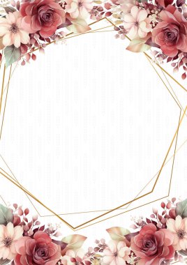 Kırmızı beyaz ve bej davetiye arkaplan çiçekli suluboya resim