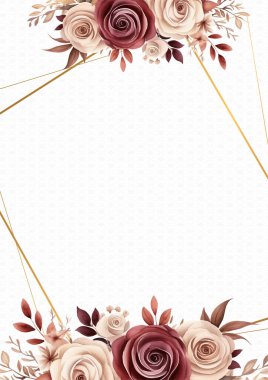 Kırmızı beyaz ve bej davetiye arkaplan çiçekli suluboya resim