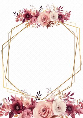 Pembe beyaz ve kırmızı modern arka plan davetiye şablonu çiçekli ve çiçekli