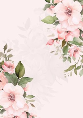 Pembe ve beyaz çelenk arka plan davetiye şablonu çiçek ve flora ile