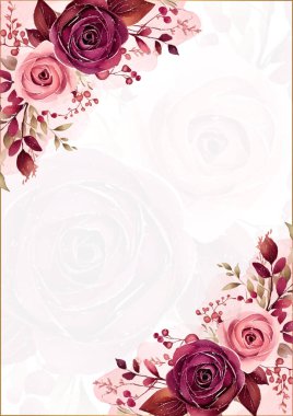 Kırmızı beyaz ve pembe modern arka plan çiçekli suluboya davetiyesi