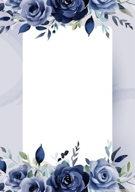 Mavi çelenk arka plan davetiye şablonu çiçek ve flora ile