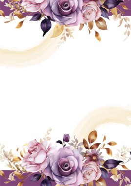 Bitki örtüsü ve çiçek desenli pembe ve mor menekşe vektör çerçevesi