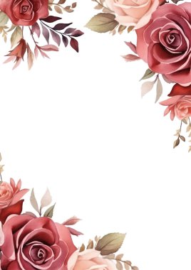 Pembe beyaz ve kırmızı modern çelenk çiçek ve bitki örtülü davet çerçevesi