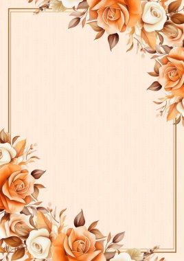 Turuncu beyaz ve bej renkli modern arka plan davetiye şablonu çiçekli ve çiçekli