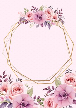 Mor menekşe ve pembe vektör çerçevesi bitki örtüsü ve çiçek desenli arka plan