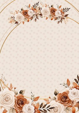 Kahverengi ve bej kırsal davetiye arka plan çiçekli suluboya resim