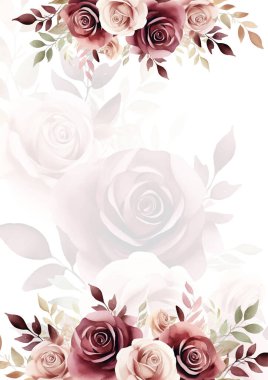 Beyaz kırmızı ve bej renkli modern arka plan davetiye şablonu çiçekli ve çiçekli