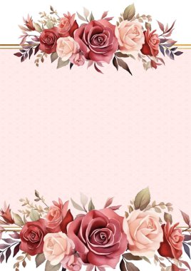 Bej pembe ve kırmızı modern arkaplan suluboya davetiyesi Çiçek ve çiçek ile