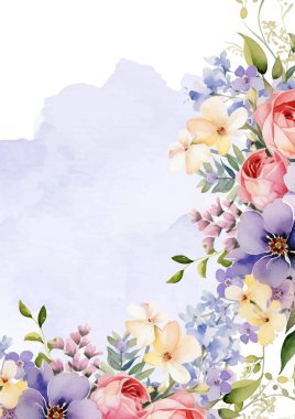 Bitki örtüsü ve çiçek desenli pembe ve mor menekşe vektör çerçevesi