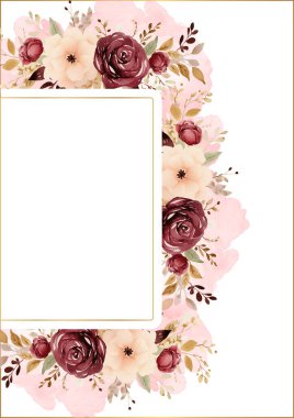 Kırmızı beyaz ve bej vektör gerçekçi altın renkli çiçek ve flora davetiyesi