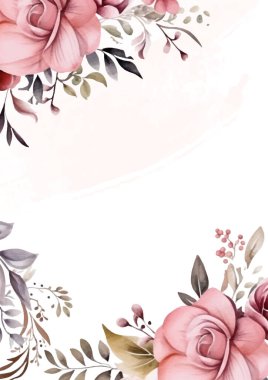 Pembe ve beyaz çelenk arka plan davetiye şablonu çiçek ve flora ile
