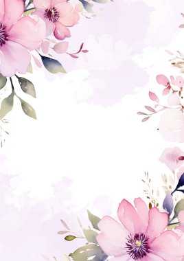 Pembe ve beyaz suluboya el boyası arka plan şablonu. Çiçek ve bitki örtülü davetiye için.