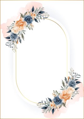 Şeftali beyazı ve mavi çiçekli suluboya arkaplan