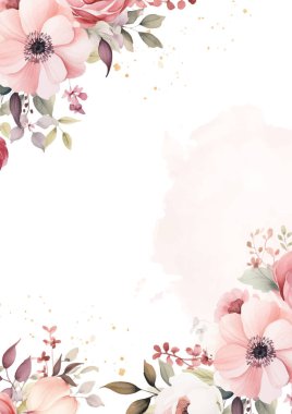 Pembe ve beyaz çelenk arka plan davetiye şablonu çiçek ve flora ile