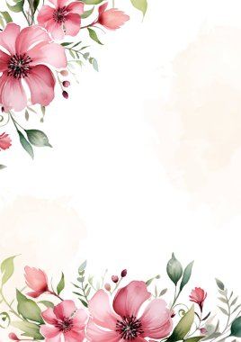 Beyaz ve pembe çelenk arka plan davetiye şablonu çiçek ve flora ile