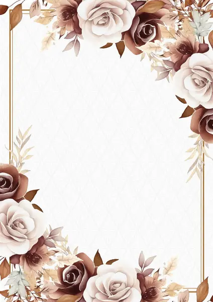 Kahverengi ve beyaz davetiye arkaplan çiçekli suluboya resim