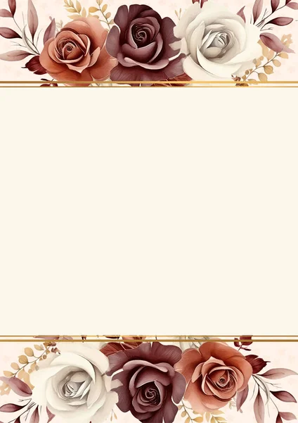 Kahverengi ve bej renkli kırsal modern arka plan davetiye şablonu çiçekli ve çiçekli
