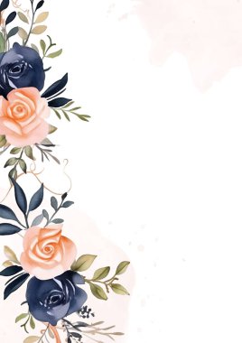 Şeftali beyazı ve mavi vektör gerçekçi altın renkli çiçek ve flora davetiyesi