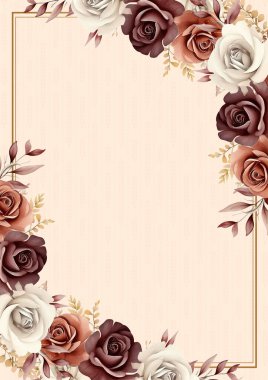 Kahverengi ve bej renkli kırsal modern arka plan davetiye şablonu çiçekli ve çiçekli