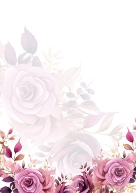 Mor menekşe ve beyaz çelenk. Çiçekli ve çiçekli davetiye şablonu.