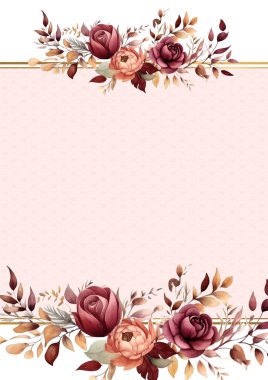 Kırmızı pembe ve turuncu modern arka plan çiçekli suluboya davetiyesi