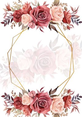 Pembe beyaz ve kırmızı çelenk arka plan davetiye şablonu çiçek ve flora ile