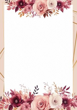 Bej pembe ve kırmızı davetiye arkaplan çiçekli suluboya resim