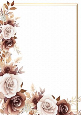 Beyaz ve kahverengi arka plan çiçekli suluboya davetiyesi