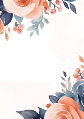 Şeftali ve mavi modern çelenk arkaplan davetli çerçeve çiçek ve flora ile