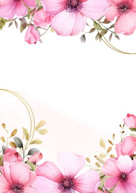 Pembe modern çelenk arka plan davetiye çerçevesi çiçek ve flora ile