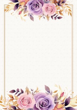 Pembe beyaz ve mor menekşe modern arkaplan suluboya çiçek ve çiçek daveti