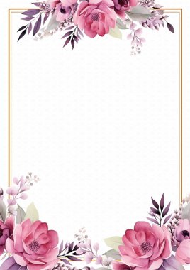 Pembe ve beyaz modern çelenk arka plan davetiye çerçevesi çiçek ve flora ile