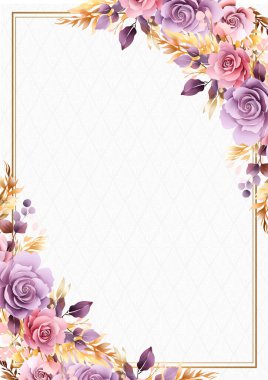 Pembe beyaz ve mor menekşe davetiye arkaplan çiçekli suluboya resim