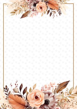 Şeftali beyazı ve kahverengi modern moda vektör tasarımı çerçevesi. Arkaplan sonbahar boho şablonu