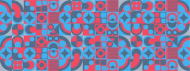 Kırmızı mavi ve gri vektör düz mozaik pankartlar