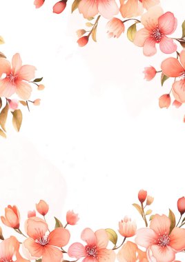 Çiçek ve bitki örtüsü olan şeftali vektör çerçevesi