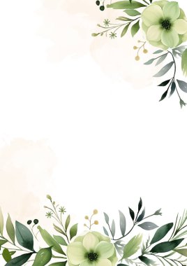 Yeşil çelenk arka plan davetiye şablonu çiçek ve flora ile