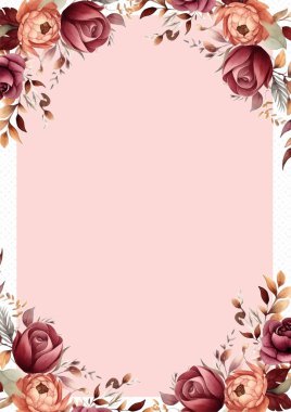 Kırmızı pembe ve şeftali rengi modern arka plan davetiye şablonu çiçekli ve çiçekli