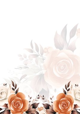 Kahverengi ve beyaz modern çelenk çiçek ve bitki örtülü davet çerçevesi