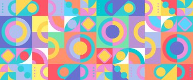 Geometrik minimum mozaik mozaik. Basit renkli daire şekilleri, modern Bauhaus bayrak vektör tasarımı