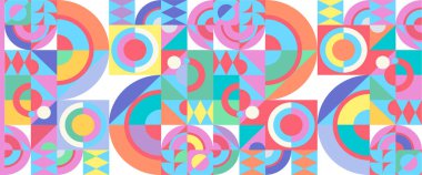 Renkli renkli soyut geometrik vektör desenli mozaik şekiller afişi