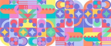 Renkli modern minimalist yüzyılın ortalarında neo geometrik mozaik bauhaus tarzı memphis kusursuz desensiz soyut vektör çizimi